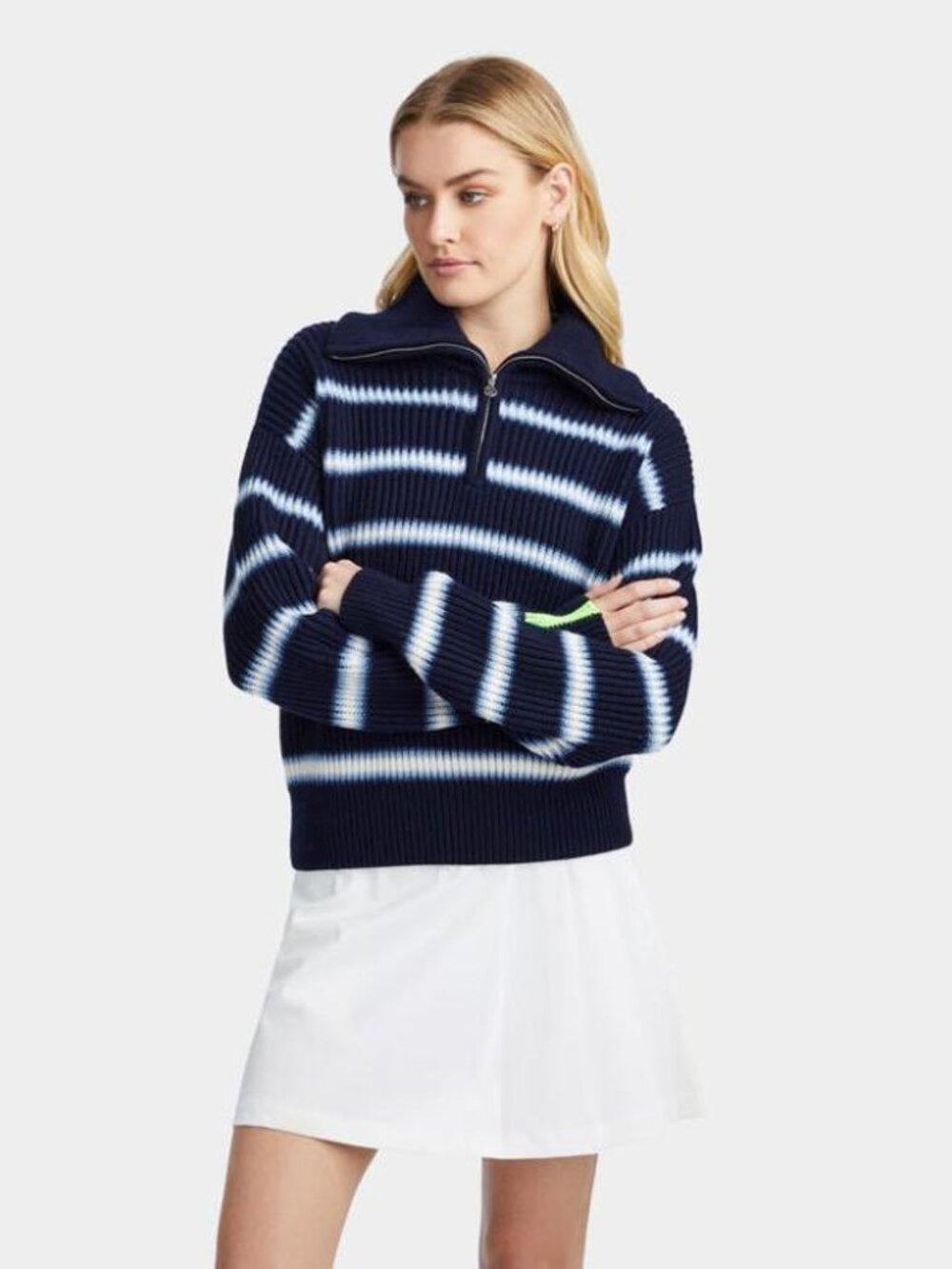 G/Fore Womens Gradient Stripe Funnel Neck Sweater Size M Wool Golf Qrtr Zip